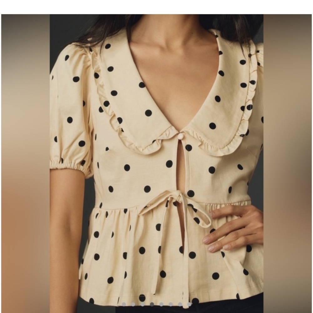 Cream Polka Dot Blouse : Anthropologie - Picture 2 of 12